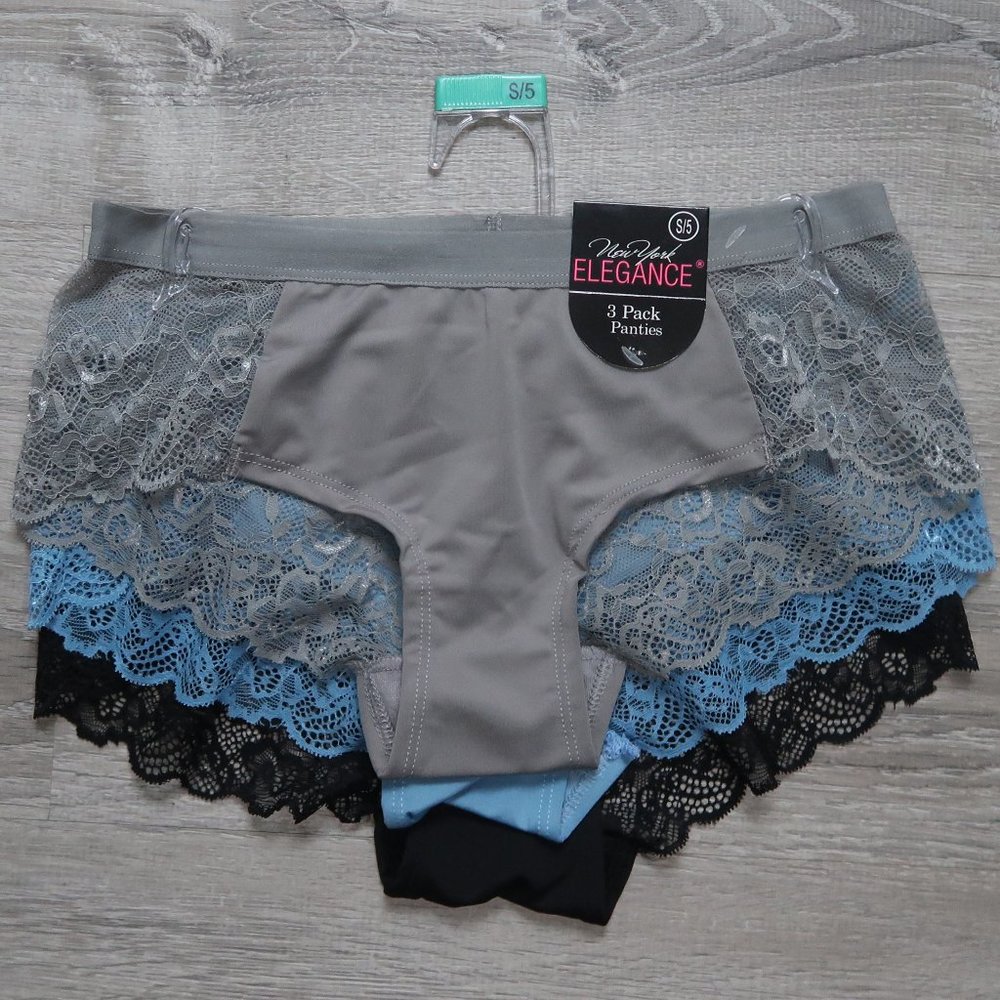 NEW YORK ELEGANCE 3pack Gray Blue Black Lace Panty